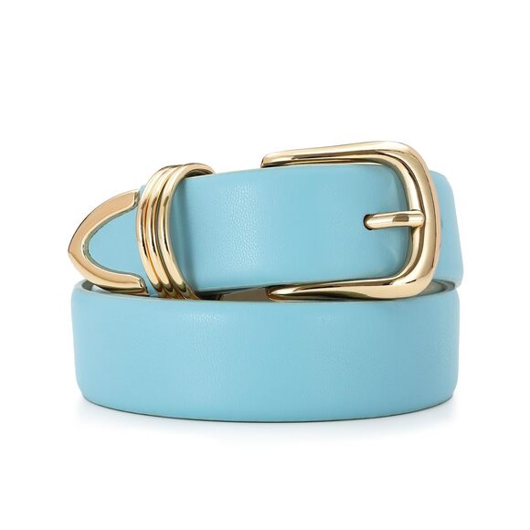 2791 Women\'s Blue Belts With Gold Buckle Elegant Leather Waist Belt Ladies